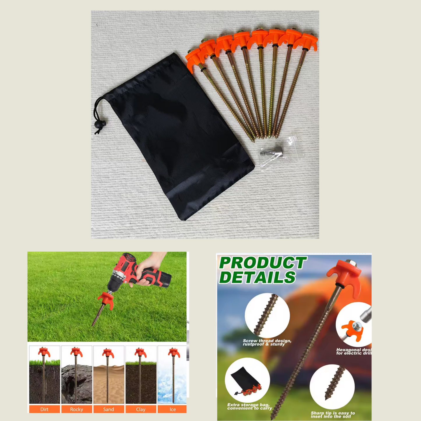 🔩 Screw-In Hex Head Tent Pegs