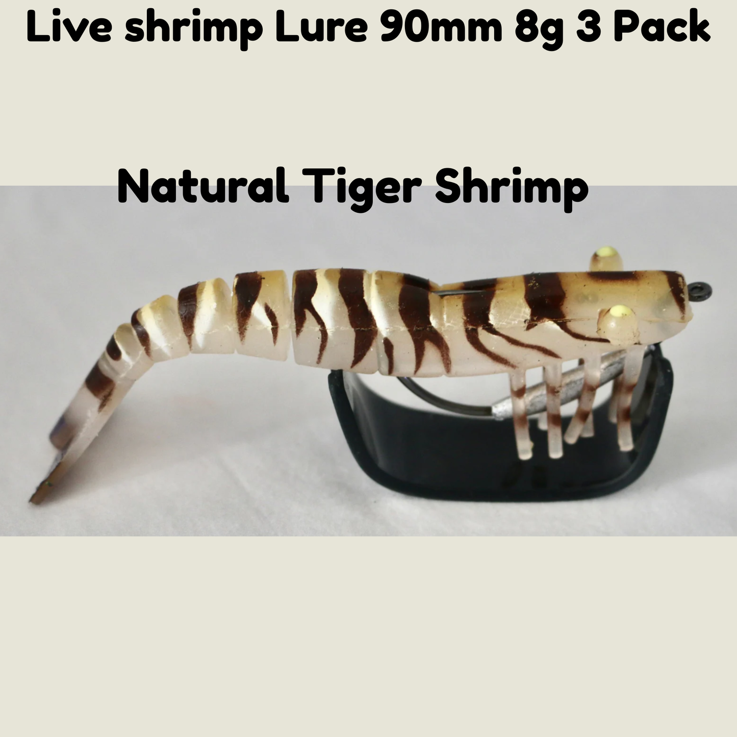 3 pack Live shrimp Lure 90mm 8g- Natural Tiger Shrimp
