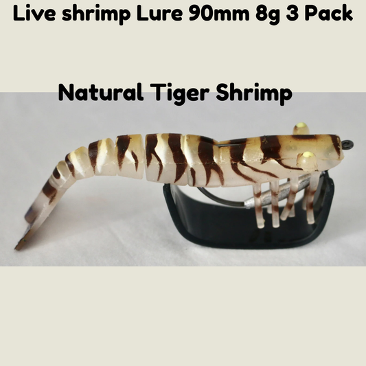 3 pack Live shrimp Lure 90mm 8g- Natural Tiger Shrimp